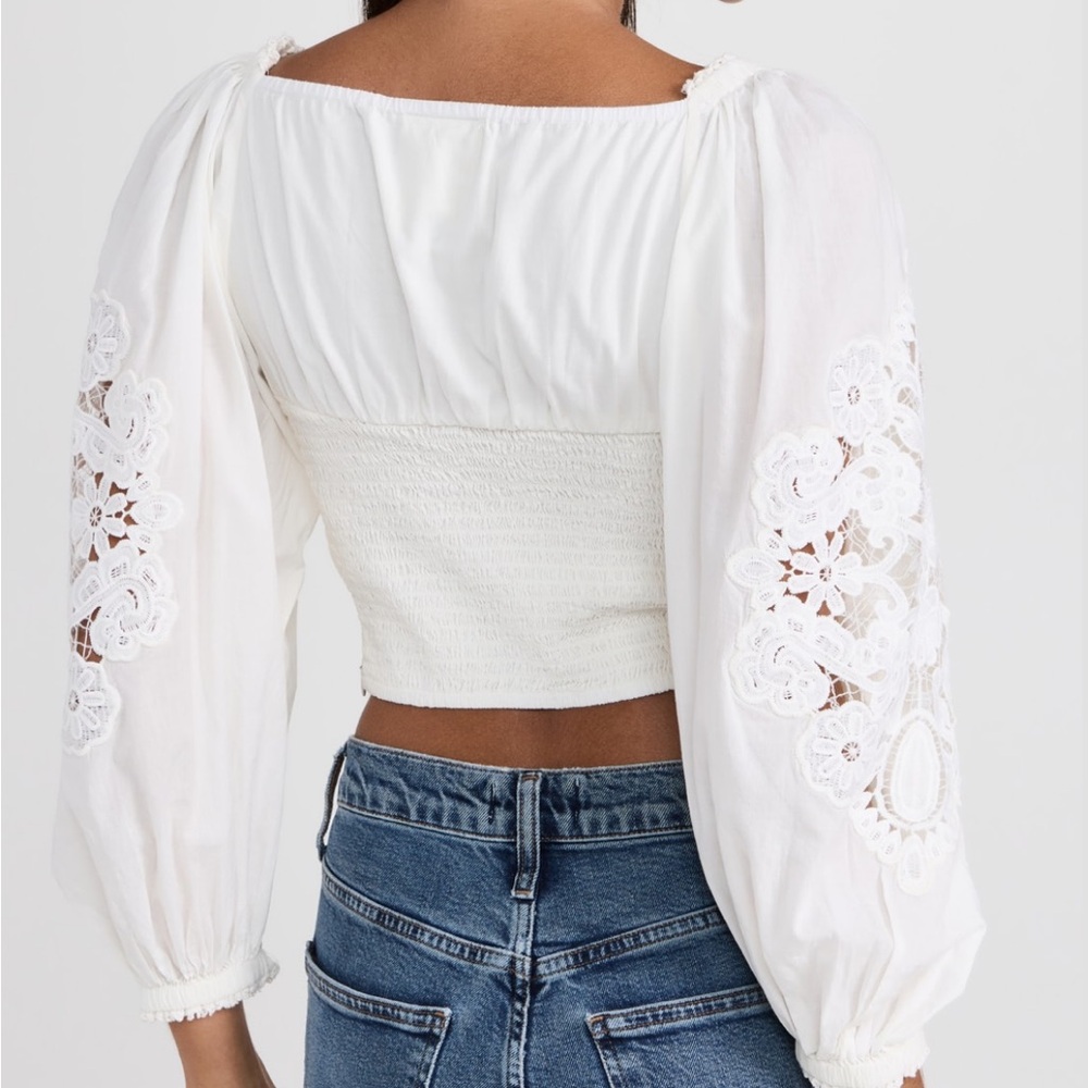 Farm Rio Crop White Peasant Blouse - Picture 3 of 12